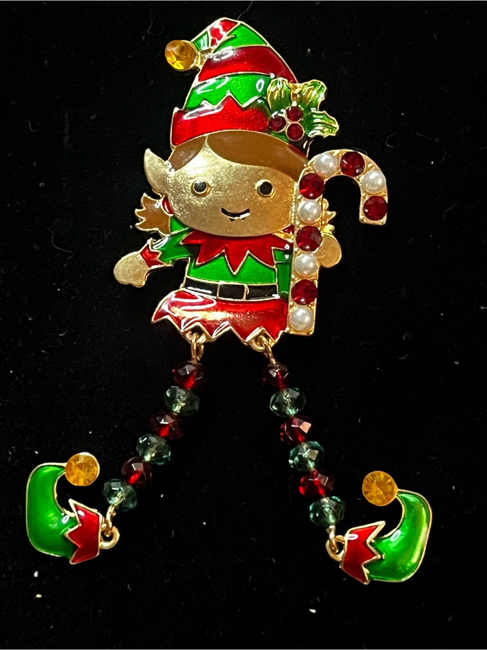 Hand Crafted Festive Elf Brooch with Candy Cane